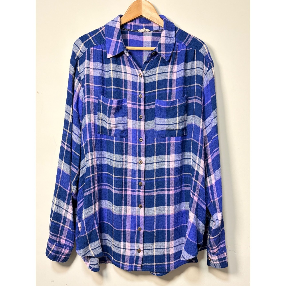Pilcro and the Letterpress Blue Purple Plaid Button Down Shirt 1X OPI826457